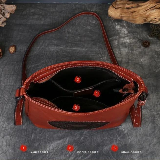 Johnature Retro Totem Reliéfní Pravá Kůže Dámská Taška Přes Rameno Hovězí Kůže Všestranná Malá Čtvercová Taška