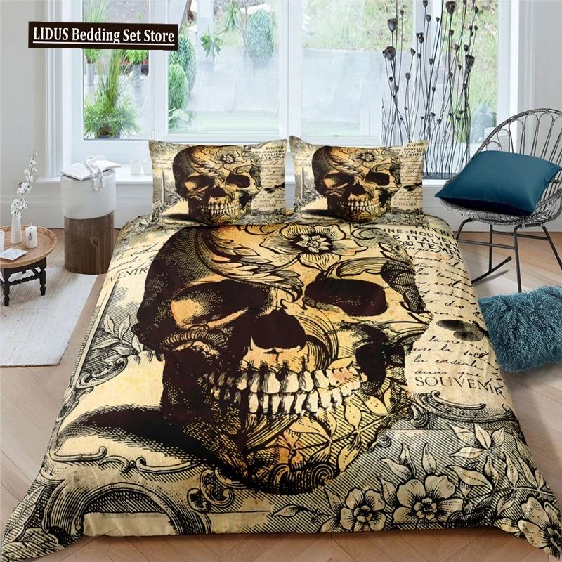 Skull Duvet Cover Queen Size Microfiber Vintage Sugar Skull Girl Day Of The Dead Bride With Dark Color Roses Graphic Bedding Set