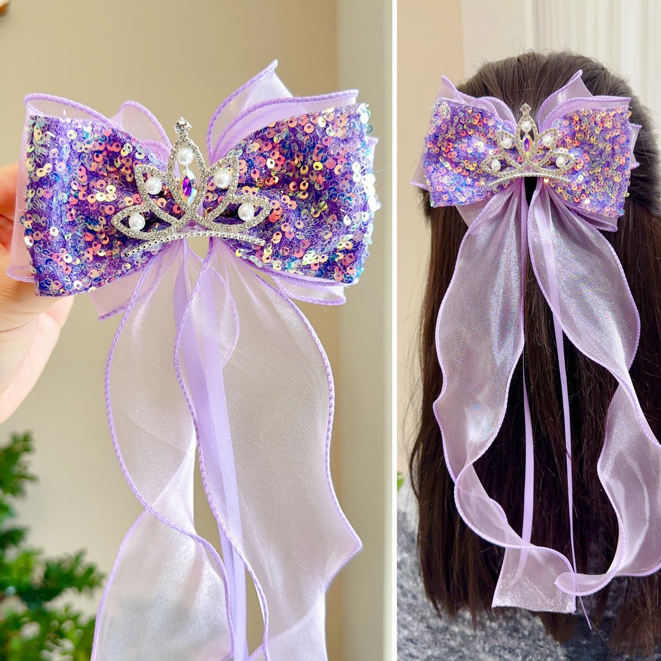 

Princess Crown Kids Bow Hair Clip with Ribbon