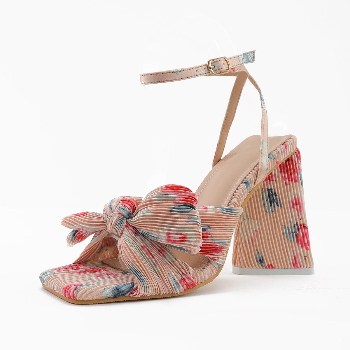 

Женские туфли новые босоножки на высоком толстом каблуке бант шелковые ретро феи туфли 43