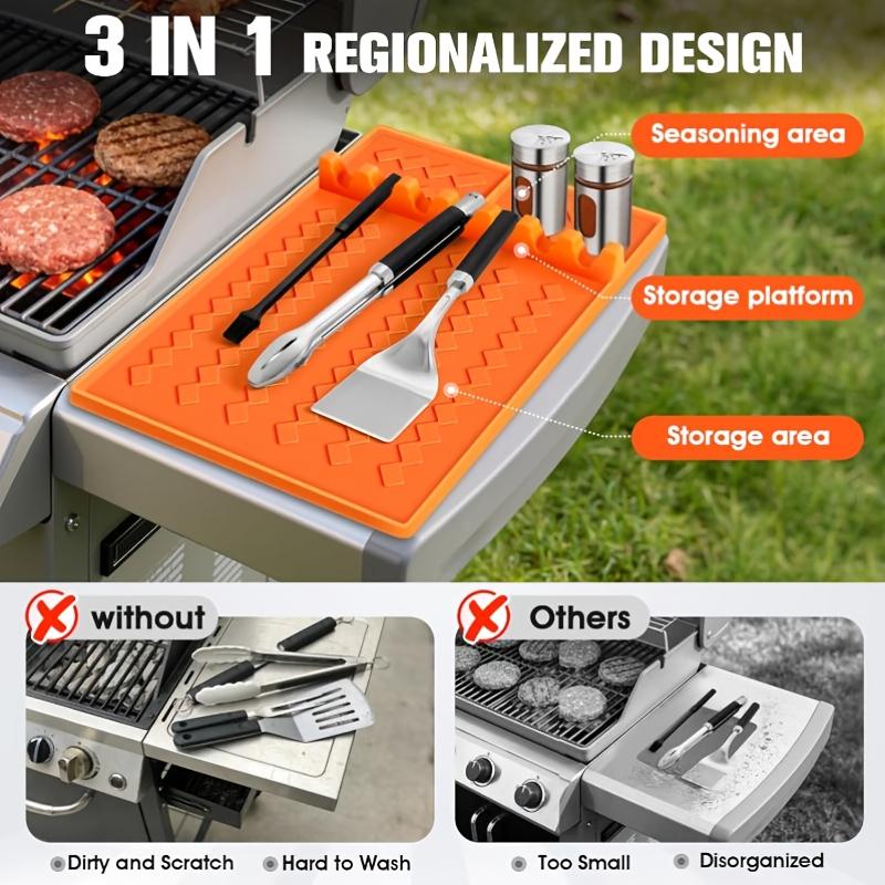 2pcs silicone grill mat set, Compatible with silicone baking tray tool mat with drip pad, 16.5" x 11.5" edge rack scraper mat