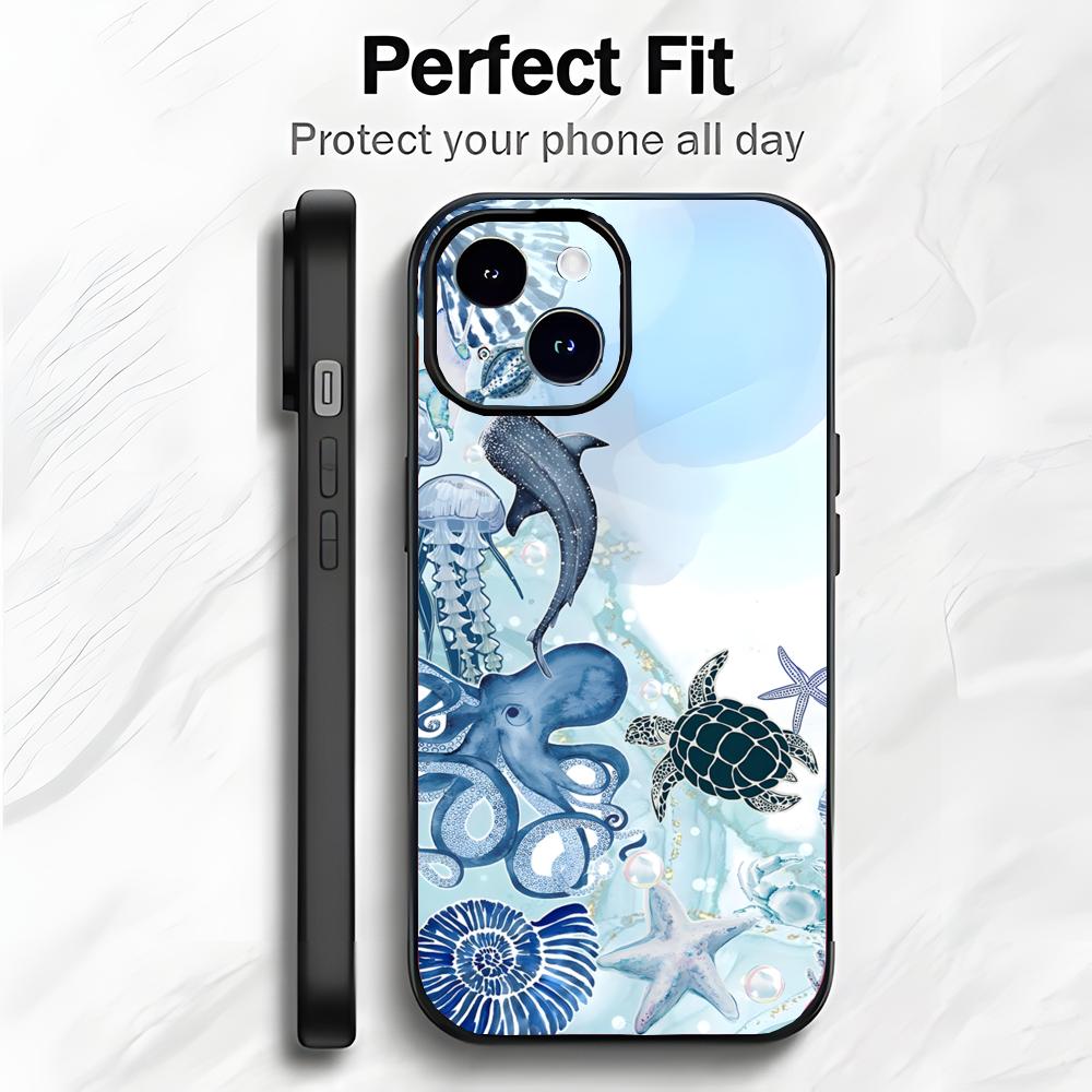Retro Cute Blue Art Marine Life Sea Turtle Phone Case Phone Case Soft Packaging Lightweight For iPhone17 16 15 14 13ProMax
