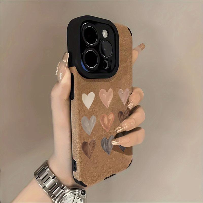 Süßes Herzmuster Wildleder Leder Handyhülle Für iPhone 17 16 Pro 15 14 13 12 11 Pro Max 17 Air 16E Plus X XR XS Max Weiche Hülle