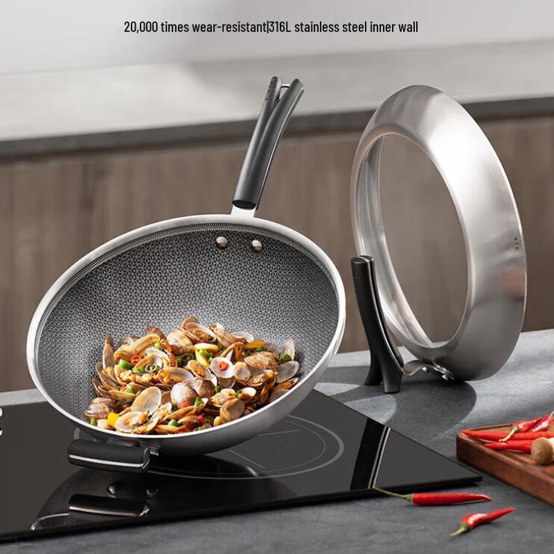 Supor 316 Stainless Steel Non-stick Wok with High Arched Lid
