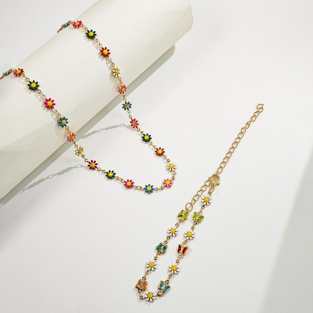 Dopamine Fresh Butterfly & Daisy Forest Necklace and Bracelet Set for Women