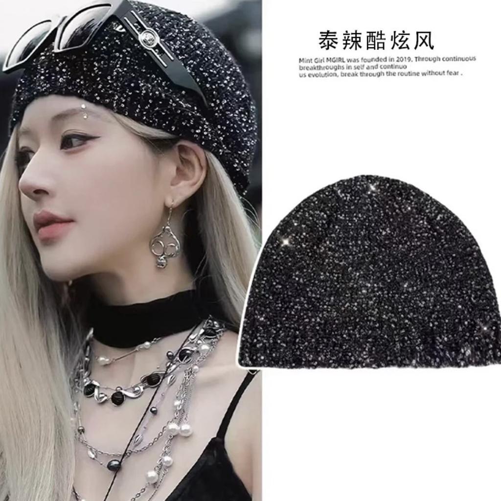 Korean Version Sequined Cold Hat Women'S Autumn And Winter Fashion Ear Protection Knitted Hat Showing Face Small Headgear Confinement