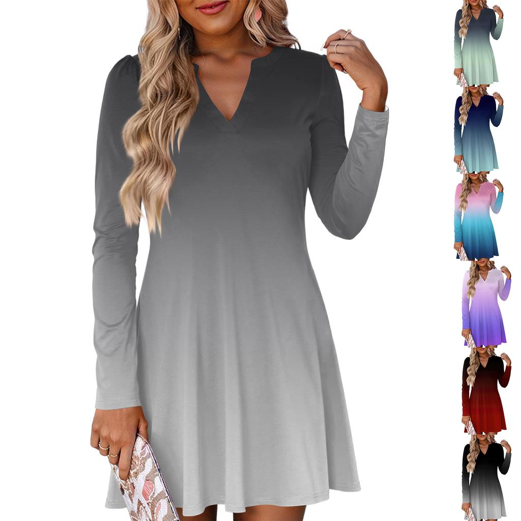 Women's Fashion Gradient V-neck Long Sleeve Dress