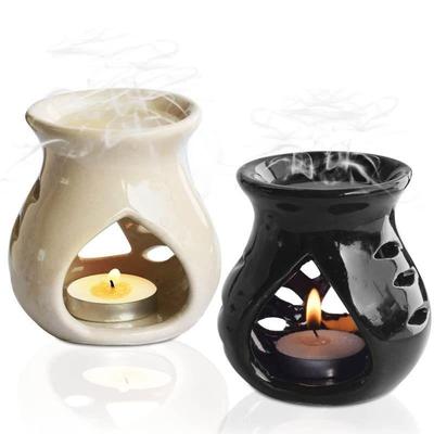 Ceramic Oil Burner Aroma Diffuser Set of 2 (Black & Off-White)