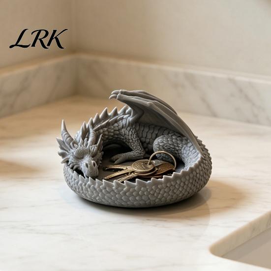 Dark Gothic Home Decor 3D Printed Fantasy Dragon Jewelry Tray, Winged Desktop Organizer, Style Key Dish Mythical Figurine Bowl for Bedside Nightstand,