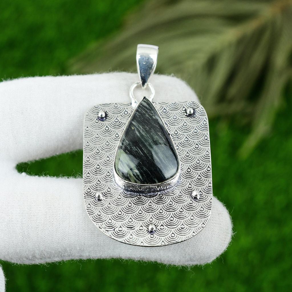 Natural Silver Sheen Obsidian Gemstone Pendant 925 Sterling Silver For Girls