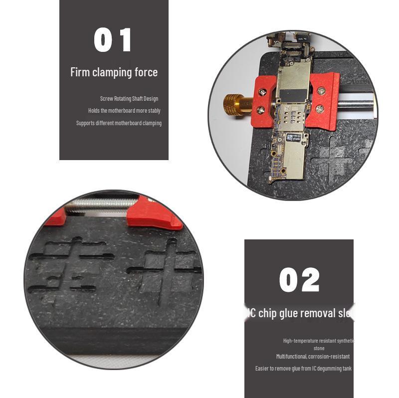 Mobile Phone Repair Fixture: Dual-Axis IC Glue Removal Clamp, Heat-Resistant BGA Chip and Circuit Board Holder.