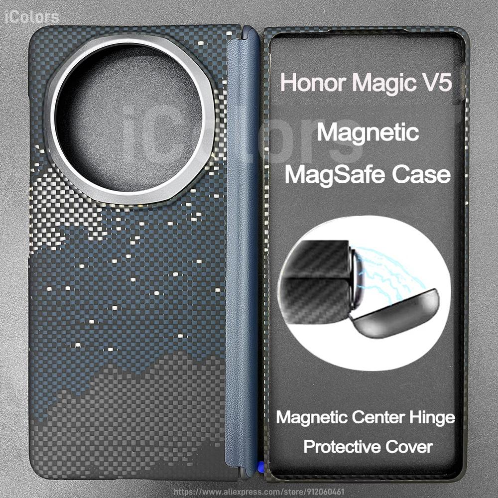 Magnetiskt MagSafe-fodral för Honor Magic V5 Kevlar Aramid Kolfiberöverdrag Ultratunt Lättviktigt Smalt Pansar Skyddande Fodral