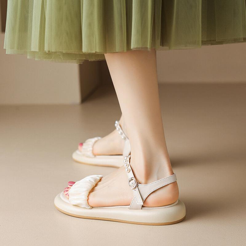 Summer Women's Casual Sandals Comfortable Soft-soled Non-slip Thick-soled Sandals Buckle Empty Round Head New One-word Sandals