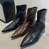 Design boots brown fashion pointed thin simple short boots increase the height of small European and American retro leather boots