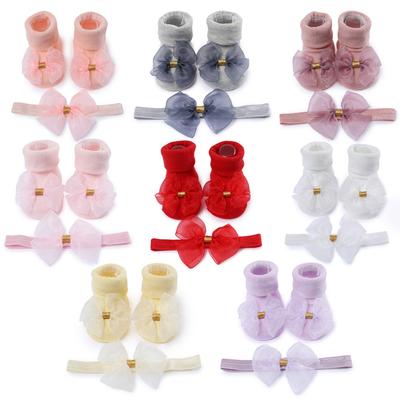 Baby Socks and Headband Kids Socks for Girls Cute Gauze Bowknot Princess Socks 0-1 Years