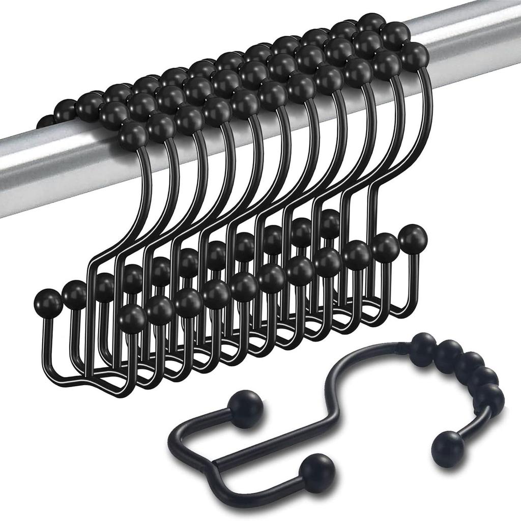 10 Pieces Metal Shower Curtain Rings Rusts Resistant Double Gliding Hooks Rollers for Bathroom Curtains and Liners