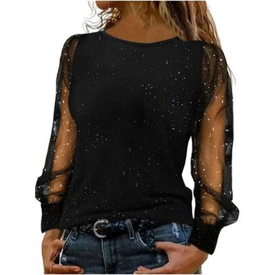 2024 European & American Loose Long Sleeve Round Neck Casual T-shirt Tops