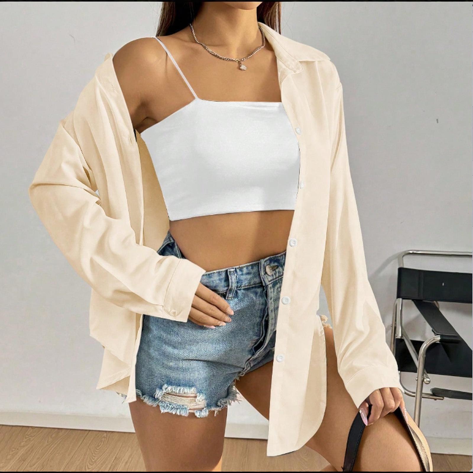 

Women s Shirt With Floral Print Buttons, Long Sleeved Casual Regular Shirt Blouses Casual Plus Size Basic Tops L бежевий