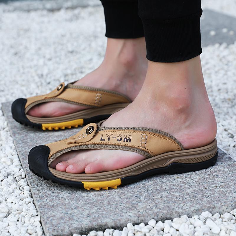 Men Flip Flops Slippers White Outdoor Summer Brown Roman Sandals Black Open Toe Beach Shoes Plus Size