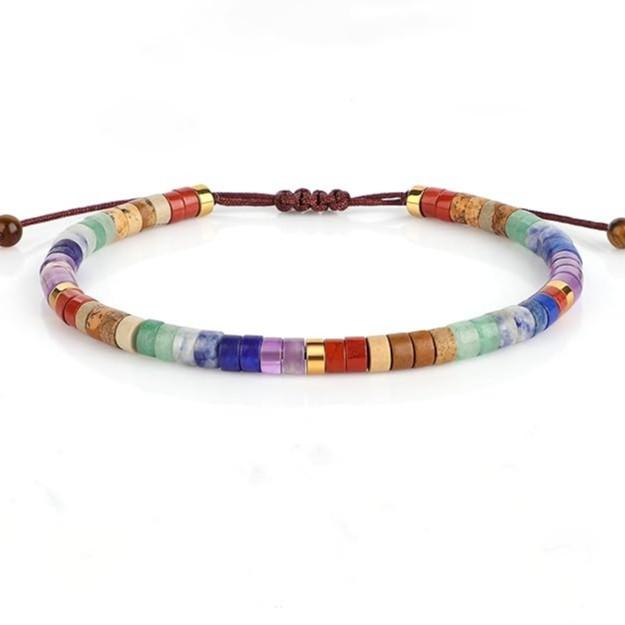 Natürlicher Stein Bunte Perlen Abstandshalter Perlen Einfaches Vielseitiges Verstellbares Seilarmband für Damen