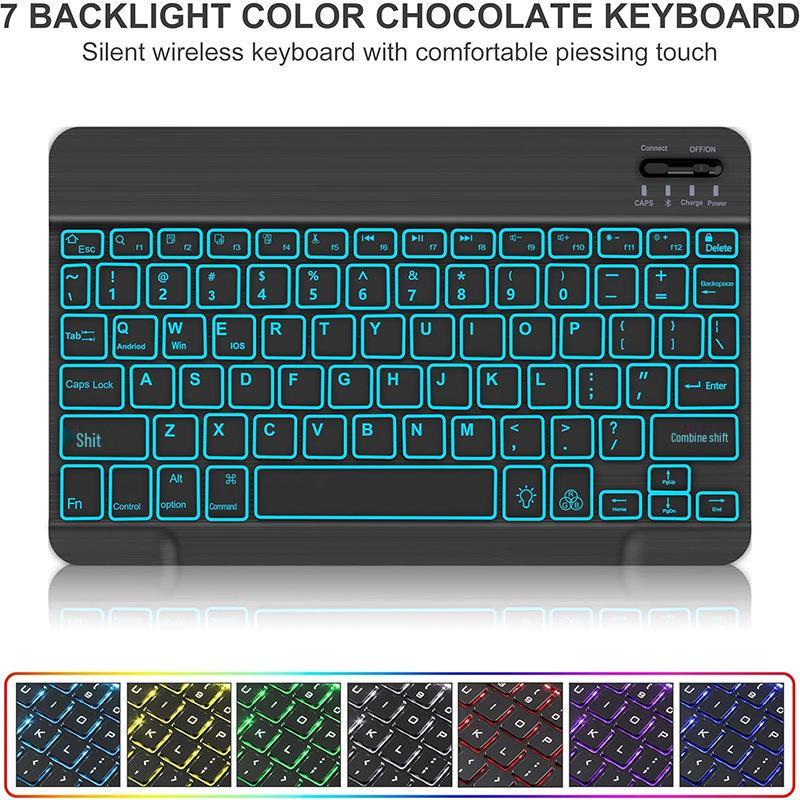 iPad 10th/11th Gen 10.9-inch Case with Colorful Backlit Bluetooth Keyboard & Pen Holder