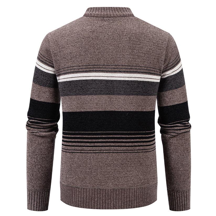 Herren Gestrickter Cardigan mit Streifen Reißverschluss Stehkragen Pullover Jacke Langarm Lässige Oberbekleidung für Herbst Winter