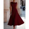 Summer Cowl Neck Sleeveless Dress, High Waist Flowy Mid Length Party Dress for Women