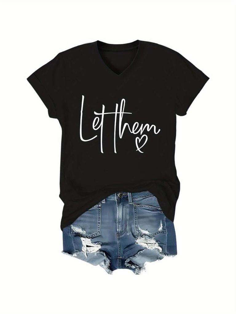 Let Them TShirt Let Them Misunderstand You Shirt Unisex Casual with Cursive Print & Heart Design Bla