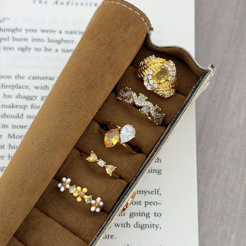 Double Diamond Open Ring Light Luxury Niche Premium Feather Butterfly Flower Beads Stacked Wearing Ring