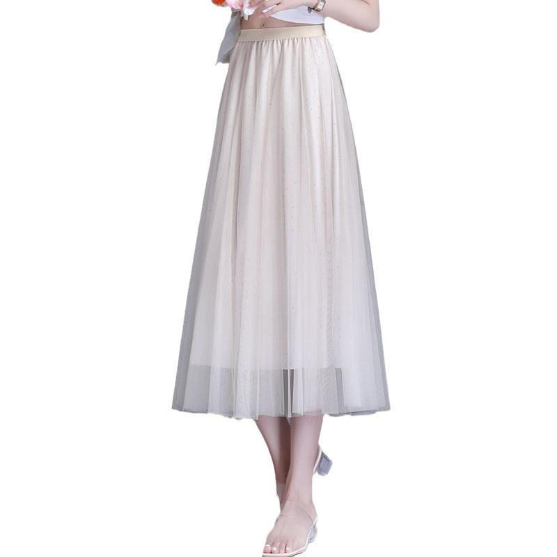 Lila Faltenrock auf beiden Seiten Damen Sommer Pendel Mesh Rock Einfarbig Langer Rock Ein Wort Damen Drapieren Rock 2024