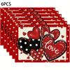[Romantic Heart Placemats] 4/6/8pcs Heart-Shaped Red & Polka Dot Placemats | Machine-Washable Polyester, Rectangular Table Mats for Valentine's Day