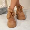 Big Toe British Style Chunky Heel Thick Sole Short Tube Lace-up WomenAutumn New Retro Slimming Yellow Boots