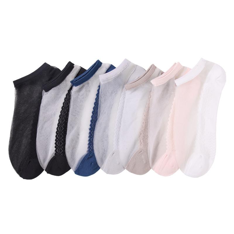 5 Paar Frühlings- und Sommersocken für Damen, Socken aus Kristallseide, unsichtbare Bootssocken für Damen, Freizeitsocken