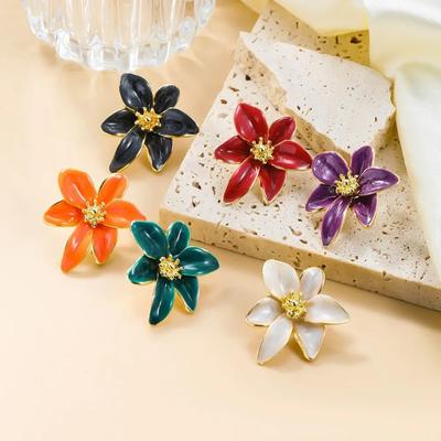 Bohemia Ethnic Style White Enamel Flower Stud Earrings for Women Charm Stainless Steel Wedding Bride Jewelry Accessories Gift