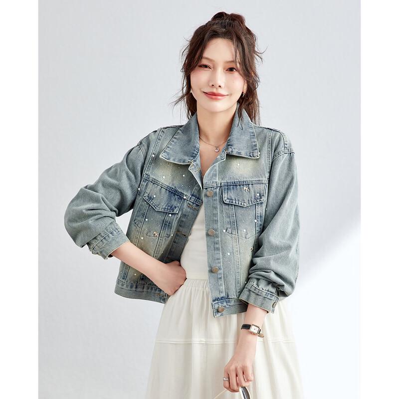 TERRE BLEUE Women's Beaded Denim Jacket