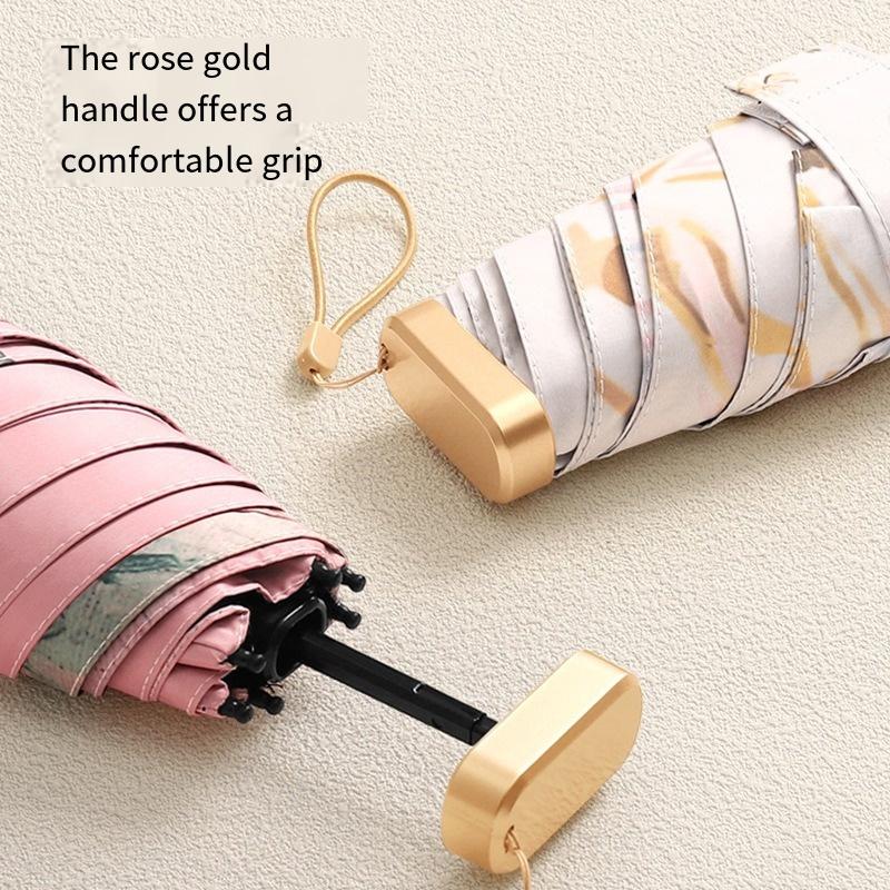 Oil Painting Sunscreen Parasol Outdoor Convinient Five Folding Umbrella With Uv Protection Portable Stylish Women'S Sun Umbrella