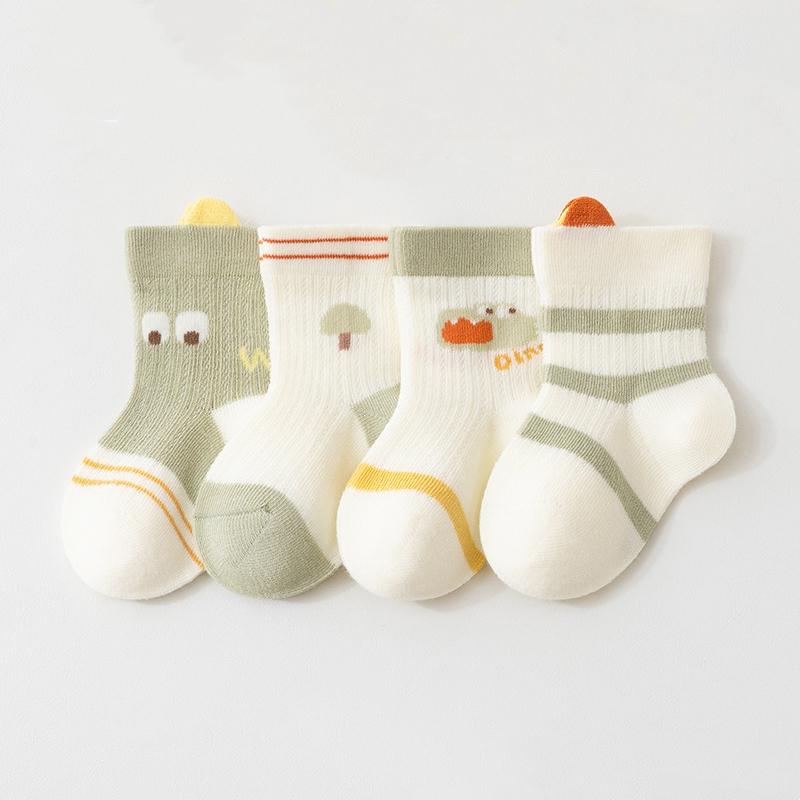 4Pairs/Set Kids Boy Girl Socks Thin Cotton Breathable Mesh Baby Socks Cartoon Soft Children's Socks Summer Home Toddler Baby Sock 0-8Y