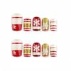 Weihnachts-Kurz-Quadrat-Tragbare Nägel Rot und Weiß Zuckerstange Gold-Glitzer Schneeflocke Weihnachts-Maniküre Abnehmbare Falsche Nägel