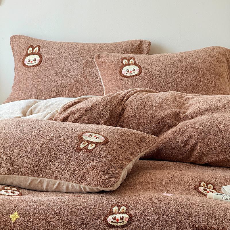 Rice Fleece Towel Embroidery Series Thickened Milk Fleece Four-Piece Set