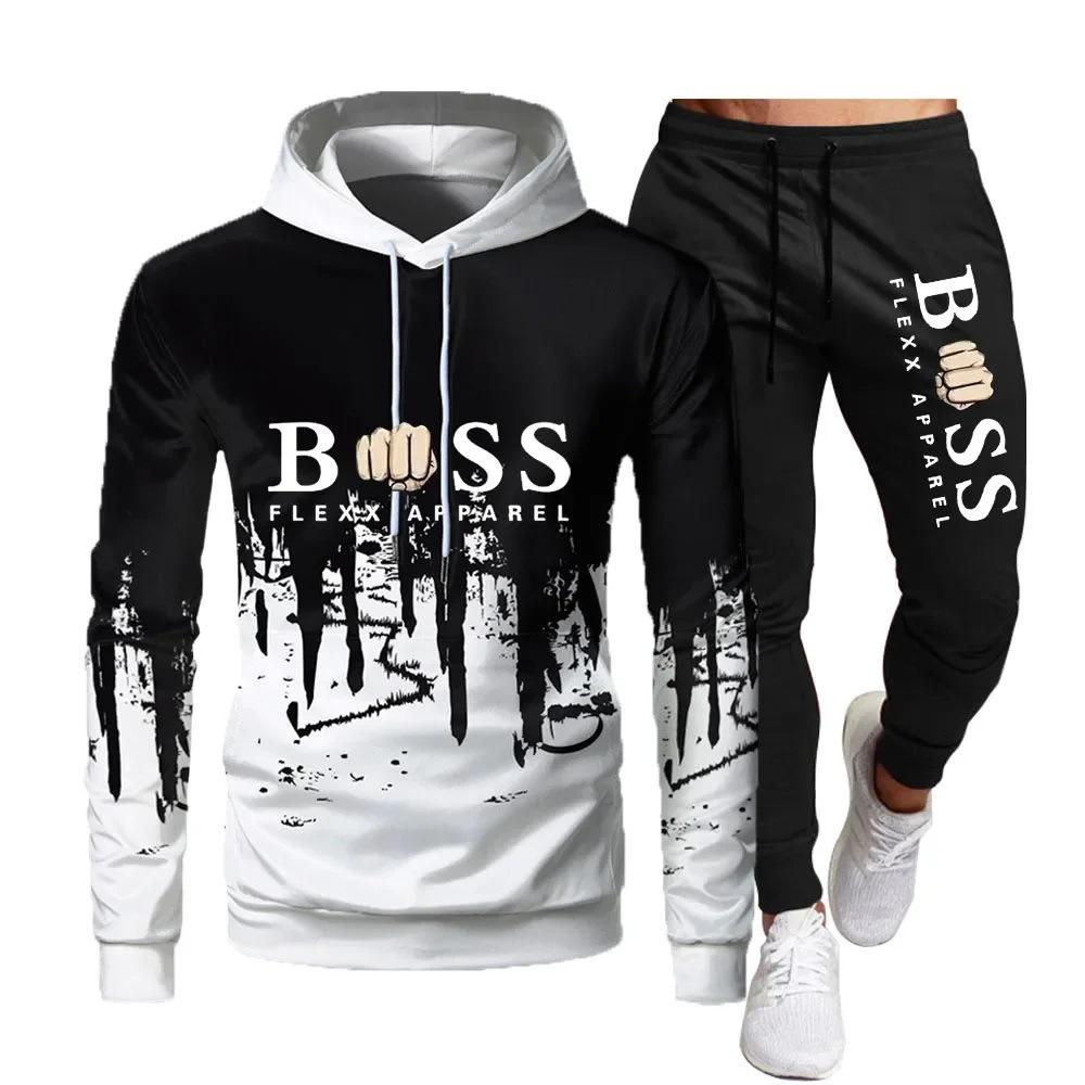 Autumn and winter men s sweater fashion, inkjet painting hooded sweater jacket men s casual cardigan suit new S