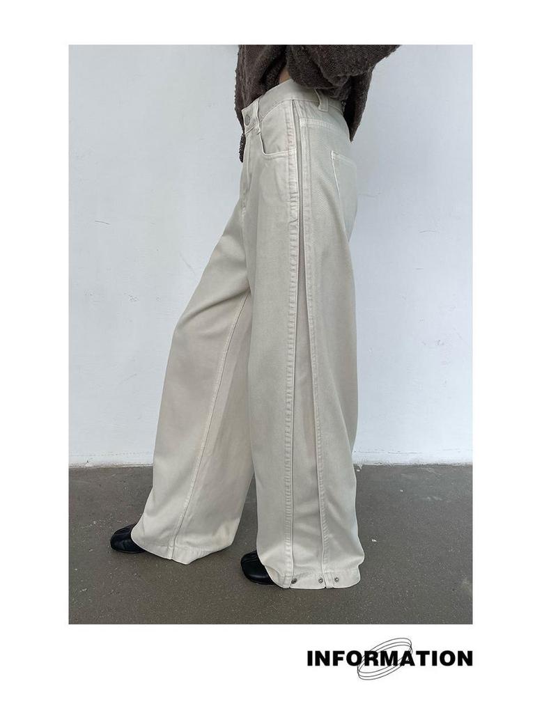 2025 Autumn/Winter Women's Off-White High-Waisted Retro Wide-Leg Jeans: Loose, Slimming, Floor-Length Straight-Leg Trousers.