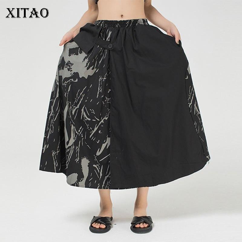 

Плиссированная юбка XITAO с асимметричным принтом DZL1392 One Size чёрный