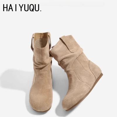 Flats Suede Casual Shoes Women Winter Snow Ankle Boots  Trend Round Toe Slip-on Autumn Boots Brand Designer Zapatos Mujer