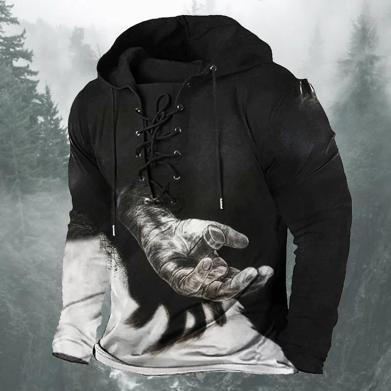 Men's Black Grim Reaper Skull 3D Print Hoodie Lace Up Front Hooded Sweatshirt