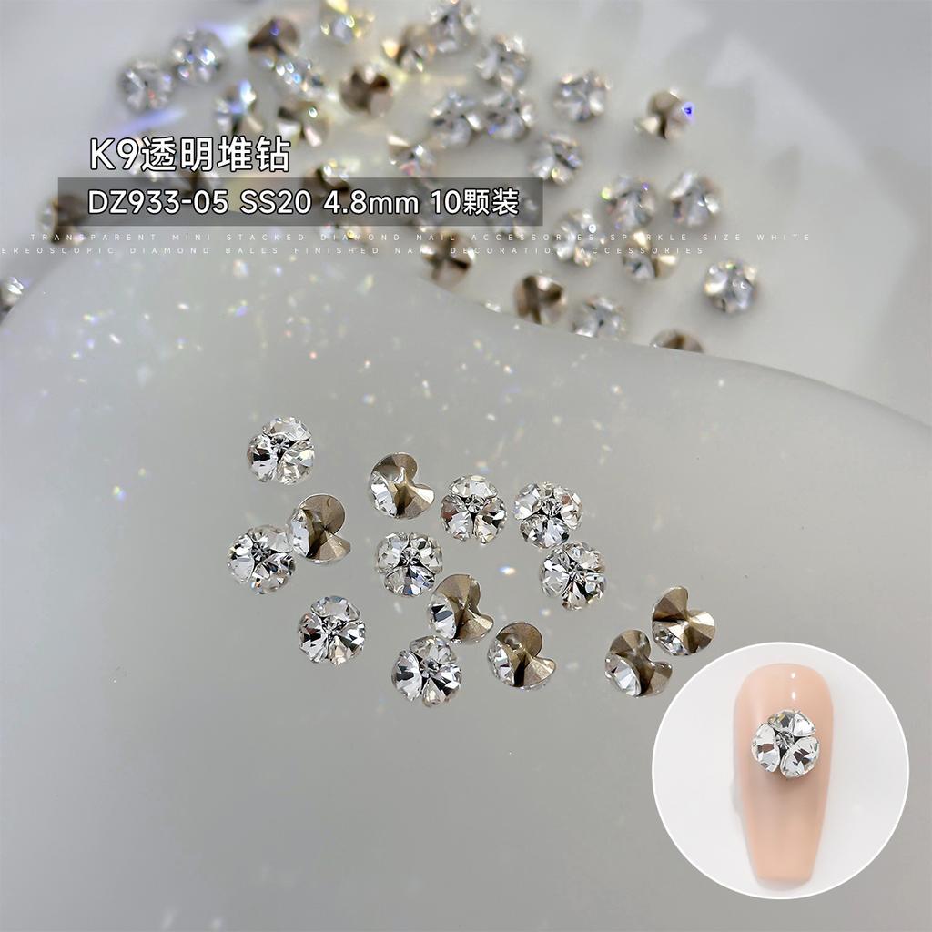 10Pcs 3D K9 Clear Nail Art Rhinestones 2-6mm Sparkle Mini Diamonds Nail Art Decorations DIY Phone Case Crafts Manicure Accessory