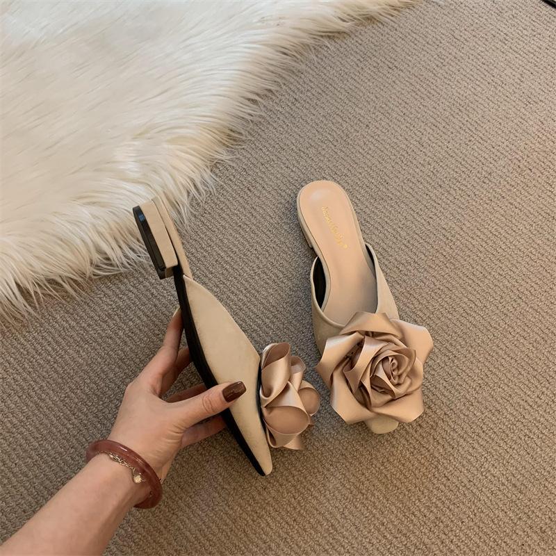 Jonmei для San французский темперамент цветок сандалии на плоской подошве носить туфли мюли женские корейские сумка голова полушлепанцы 35