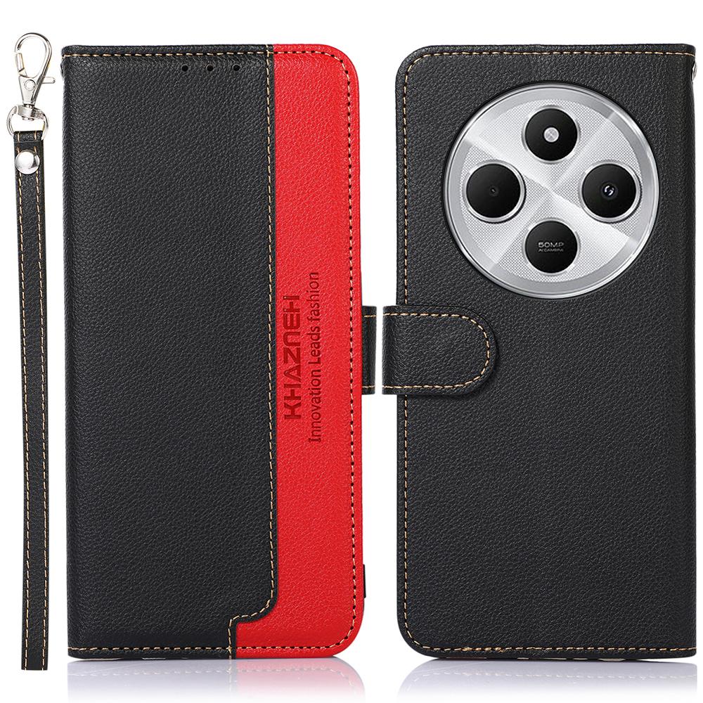 

KHAZNEH For Xiaomi Poco C75 4G/Redmi 14R 5G/14C 4G Case RFID Blocking Wallet PU Leather Phone Cover Black