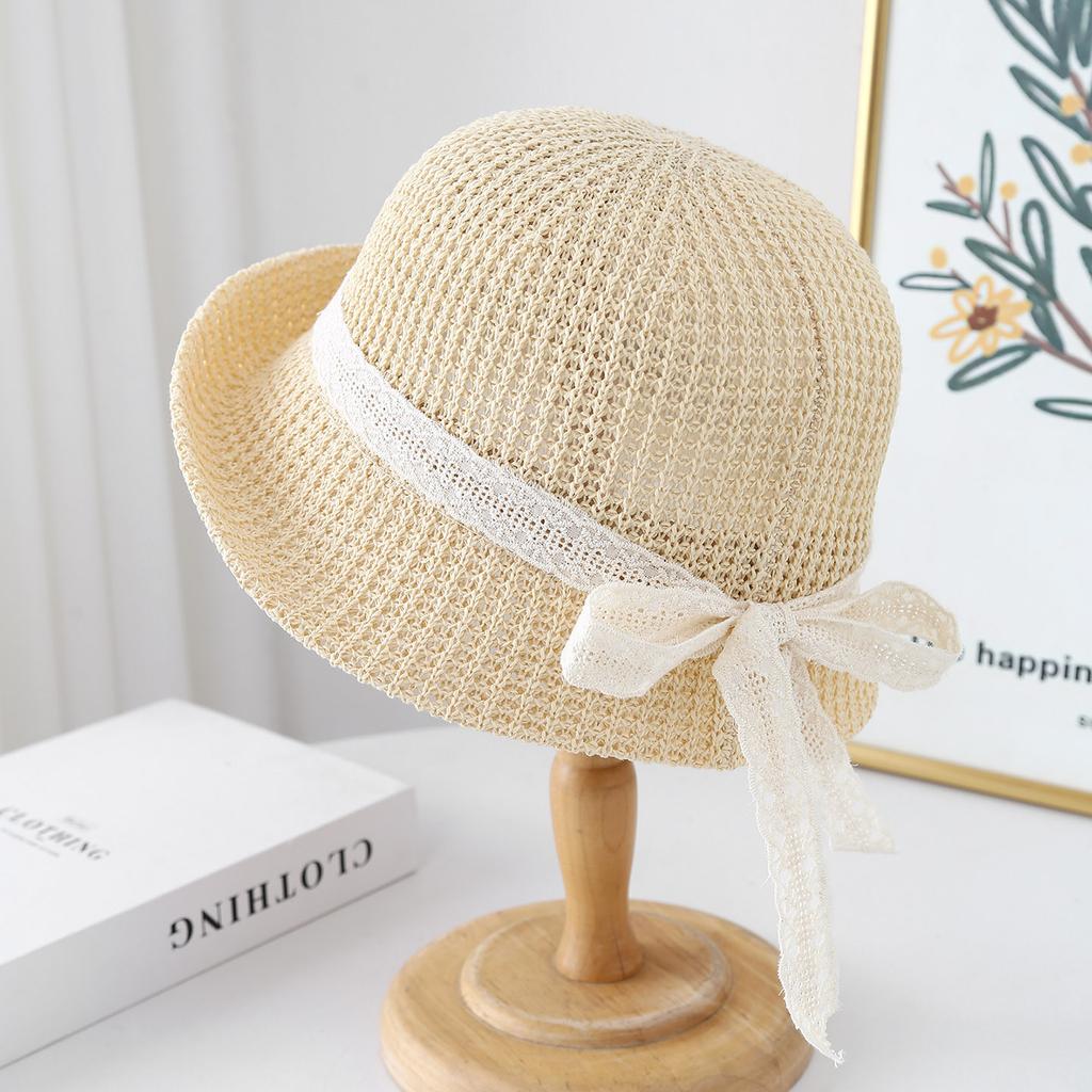 Bow knitted fisherman's hat women's spring and summer sunshade sunscreen hat fashion versatile basin hat French