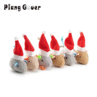 6pcs Christmas Hat Mouse Cat Catnip Toy Simulation Teasing Interactive Santa Hat Costume Plush Cat Toy for Pet Gif