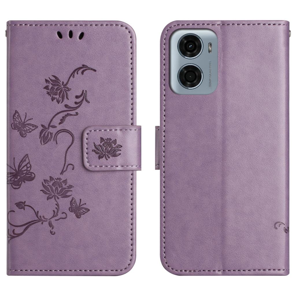 For Motorola Moto G06 4G Case Wallet Stand Imprinted Butterfly Flower PU Leather Phone Cover